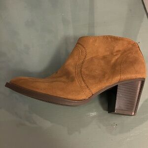 Market & Spruce Tan Suede Block Heel Ankle Bootie